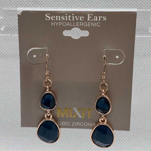 Mixit Jewelry - 3For$20 Mixit Rose Gold Tone Navy Blue Drop Earrings - Hypoallergenic